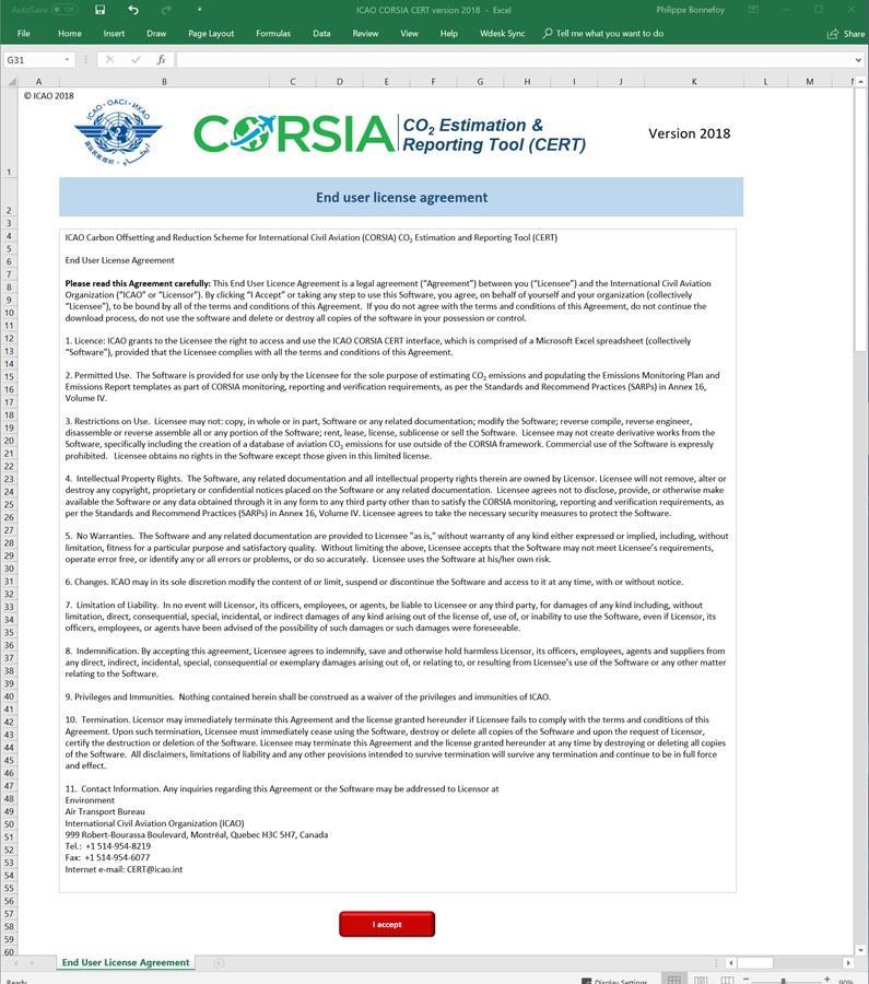 The ICAO CORSIA CERT is available for download at: https://www.icao.int/environmentalprotection/corsia/pages/cert.