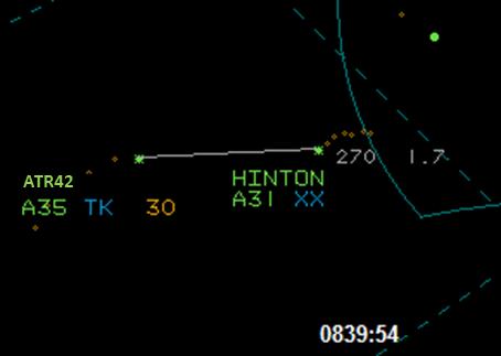 Figure 3 The ATR42 pilot reported a TCAS RA at 0839:54 (see Figure 4) and the controller responded, turn south, before