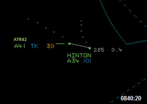 Airprox 2014138 Figure 6 CPA occurred at 0840:23 when the two aircraft were 0.4nm apart, with the ATR42 500ft above the 750XL, see Figure 7.