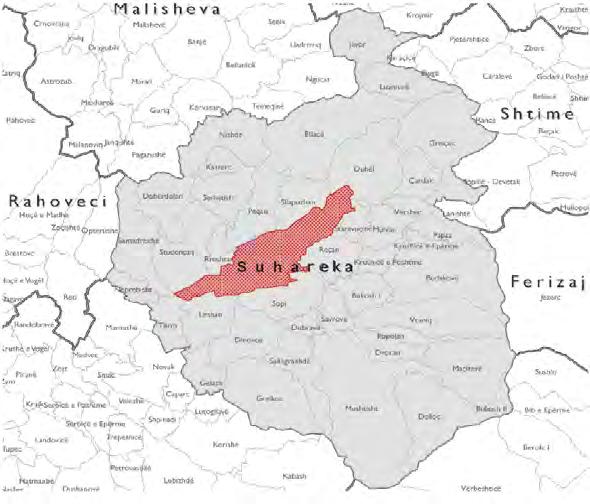 PLANI RREGULLUES URBAN SHIROKË 13 II. ANALIZA E SITUATËS URBANE 2.1 LOKACIONI Komuna e Suharekës shtrihet në pjesën jugore të Kosovës.