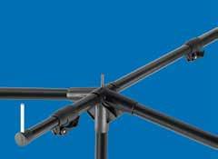 The ultra light aluminium EASYGRIP QUICK SYSTEM frame consists of only three major sections and three roof support poles.