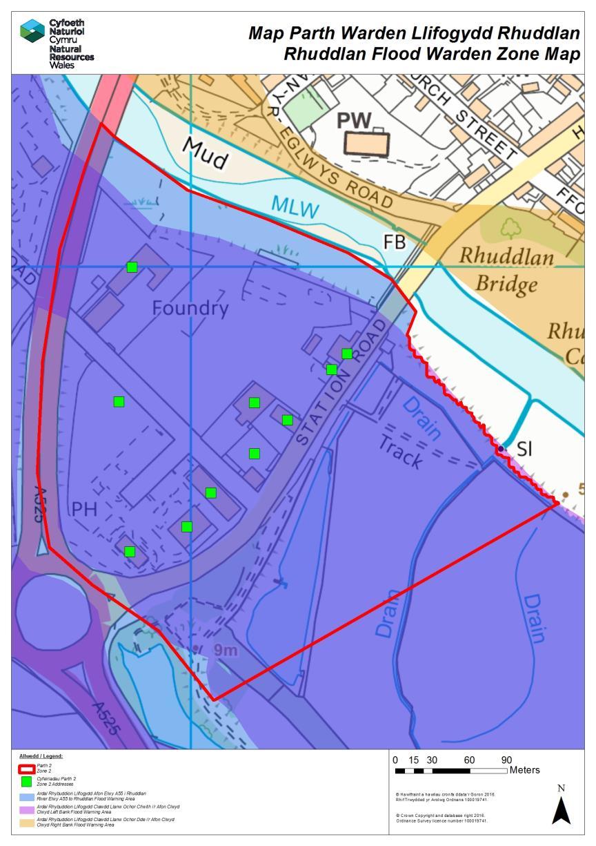 9. Locations at Risk Zone 2 Source of flooding Flood Warning Area Areas at risk (by priority) Flood Warden(s) responsible for the zone Zone 2 Details - Fluvial (River Elwy) - Coastal (Clwyd Left