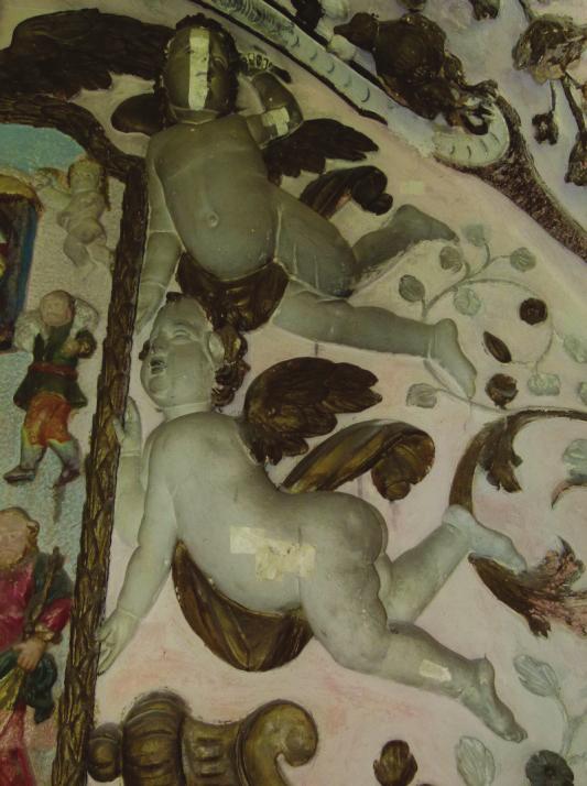 Quadrijeva radionica. Stucco-dekoracija kapele Sveta Tri Kralja, detalj: donji lijevi anđeo, 1710.