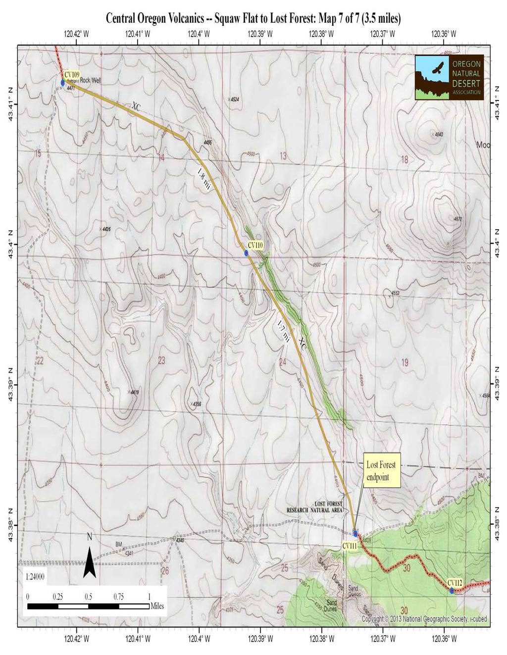 Section 3 Map 7 of 7: Squaw Flat to Lost Forest unreliable H2O Mean Rock Well bags