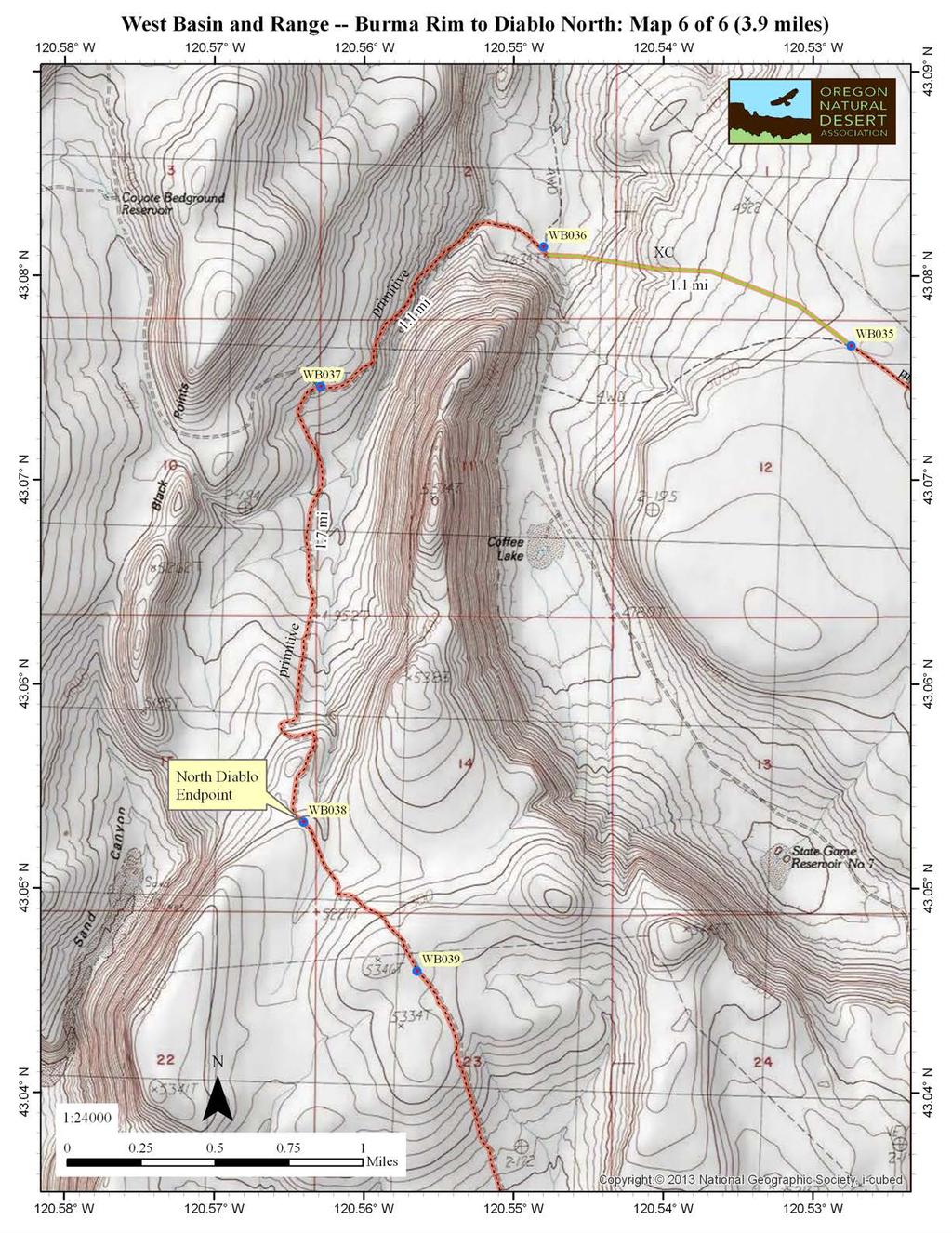 Section 5 Map 6 of 6: Burma Rim to Diablo Peak North road to Christmas Valley Hwy Suggested Water Cache #5 WB037: Black Points Area 12.