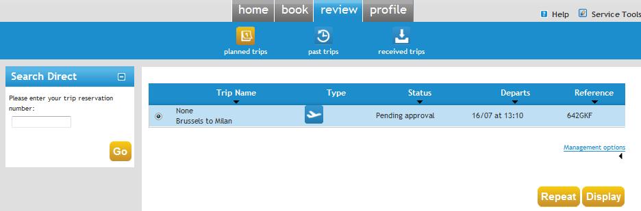 the start page (Home) or in the trip review