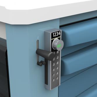 (available upon special request), which makes it possible to lock and unlock the front and side drawers, as well as the lateral tilting boxes.