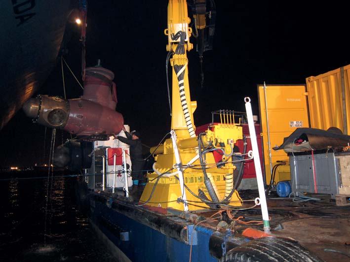 First the bow thruster blades were detached and brought to the surface.
