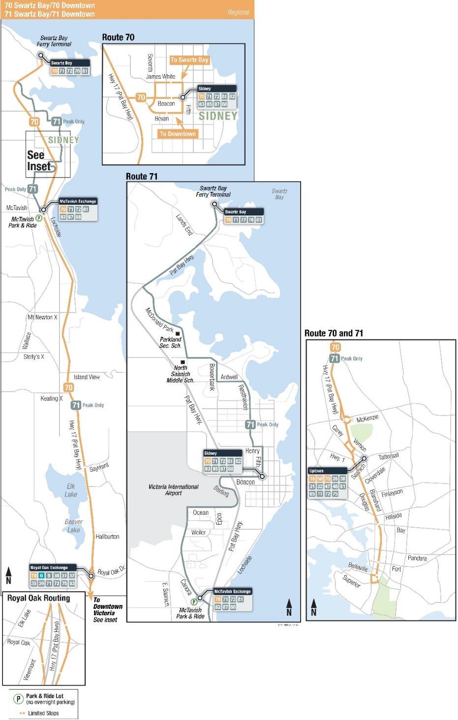Routing Change Route 70/71 70/71 Downtown/Swartz Bay WINTER 2019 CHANGE: Effective January 2, 2019 The 70/71 Downtown/Swartz Bay will be re-routed around the west side of Uptown, circumventing