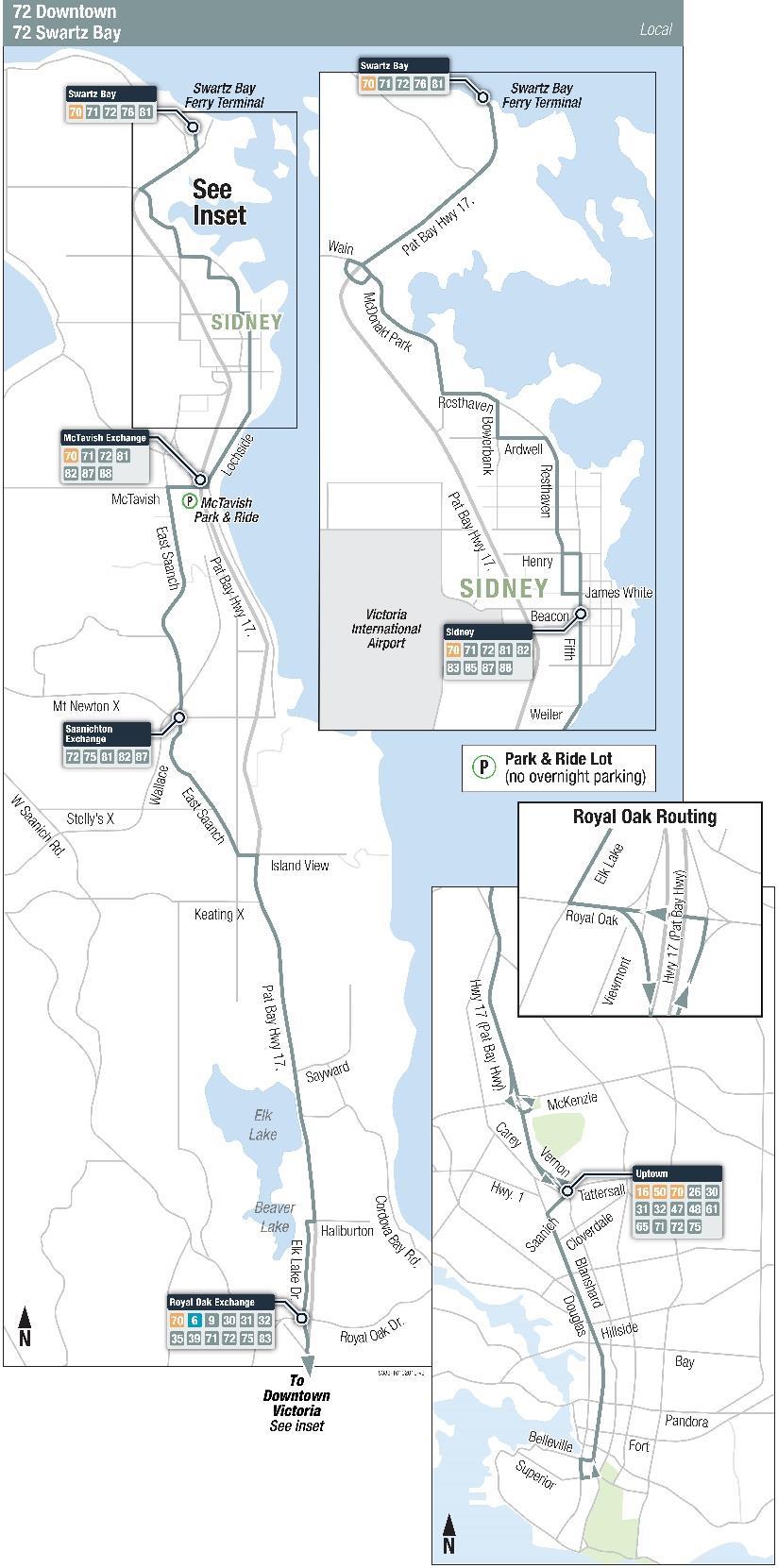 Routing Change Route 72 72 Downtown/Swartz Bay WINTER 2019 CHANGE: Effective January 2, 2019 The 72 Downtown/Swartz Bay will be re-routed onto Saanich Road.
