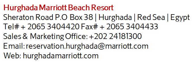 Fact Sheet Page 1 Fact Sheet Location Centrally located and directly on the beach, Hurghada Marriott Beach Resort invites you to experience the ultimate relaxation in the Red Sea Resort.