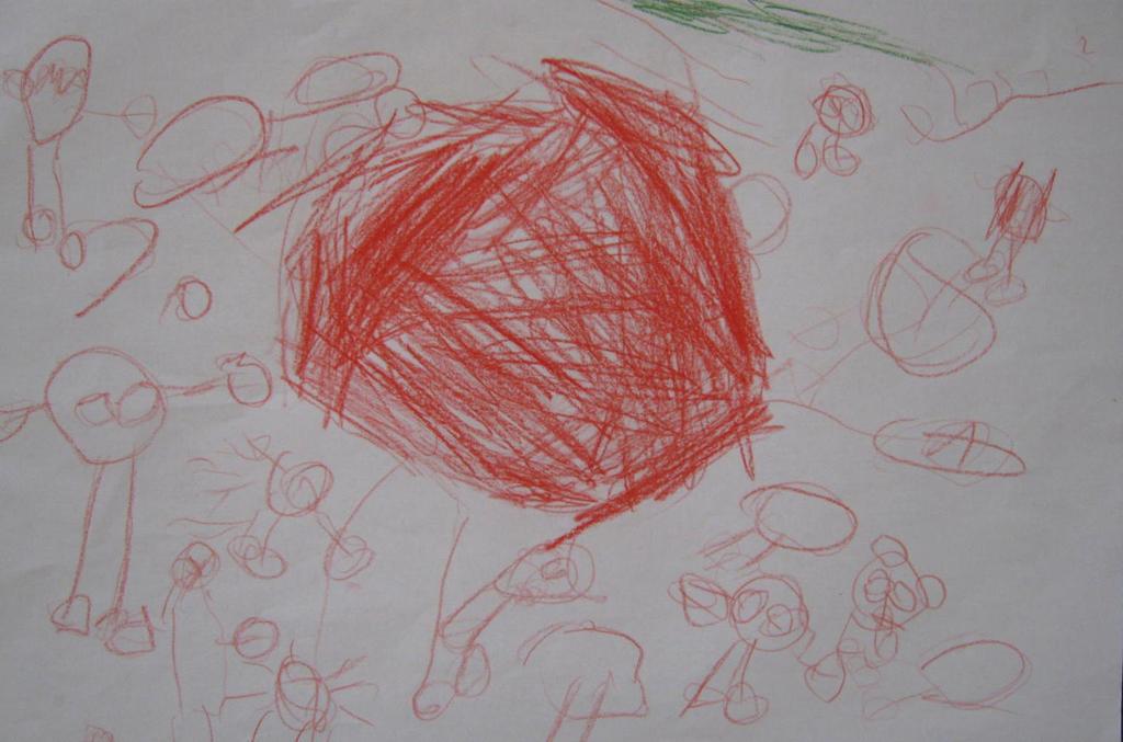 U dječjim crtežima prepoznajemo njihovu namjeru da nešto prikažu, što je posljedica dječje predodžbe o figurama i objektima te znak da je ono što dijete prikazuje za njega važno. Na slici 9.