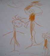Slika 30., D.H.( 4 godine), moja obitelj, pastele Dijete se s obzirom na mogućnost likovnog izražavanja nalazi u fazi razvijene sheme.