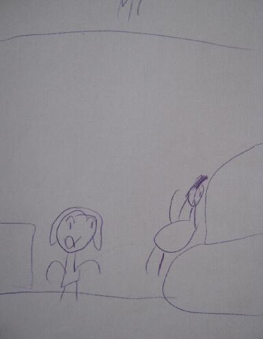 Slika 50., L.V. (6 godina), ljutnja, pastele Djevojčica je nacrtala situaciju svađe i ljutnje između sebe i oca, kako je sama objasnila.
