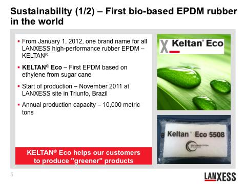 Page 6 of 14 Our TRP unit is currently producing a bio-based rubber derived from sugar cane, under the brand name, KELTAN Eco.