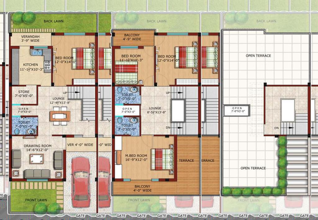 PLOT AREA :- 1415.53 sq.ft. DUPLEX No:- 2, 3, 4, 5, 6, 7 & 8 G. F. COVERED AREA:- 1160.08 sq.ft. F. F. COVERED AREA:- 1047.
