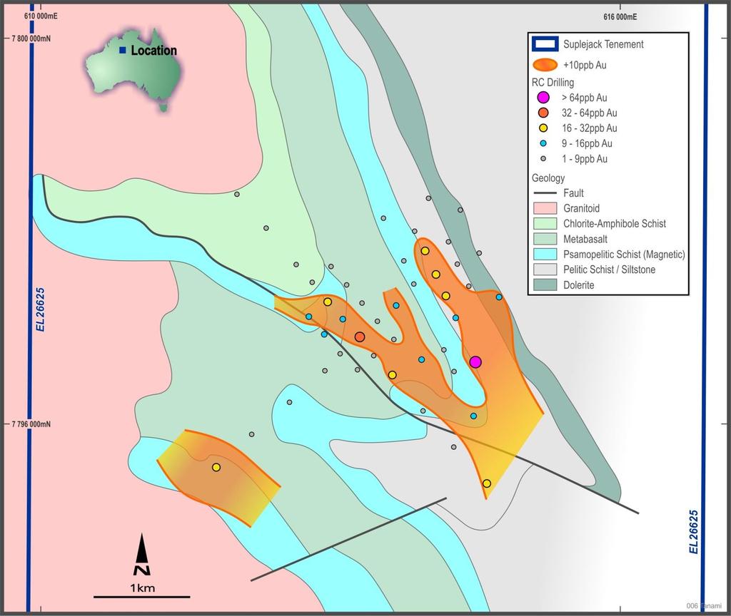 Ramelius Resources Limited Diggers and Dealers - August 2015 23 Exploration - Tanami JV (NT) RC drilling over Suplejack infilled to 250m centres Plus 10ppb Au interface geochem anomaly sits at