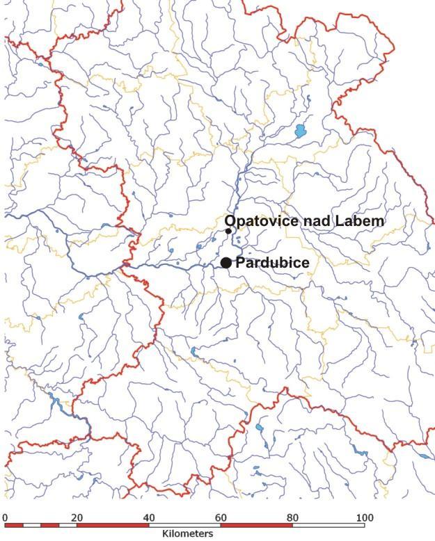 2496, 2608, 2497, 2498, 2499, 2607, which lay less than 500 m to the southeast from the edge of the municipality Opatovice nad Labem (District of Pardubice) (Figure 2). Figure 1: Opatovice nad Labem.