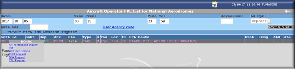 cursor on the name of the flight: AFTN Message Inquiry, to view all the messaging associated with