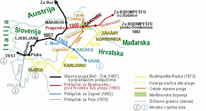 Gradnja prvih pruga na području Austro-Ugarske Monarhije Slovenije i Vojvodine.