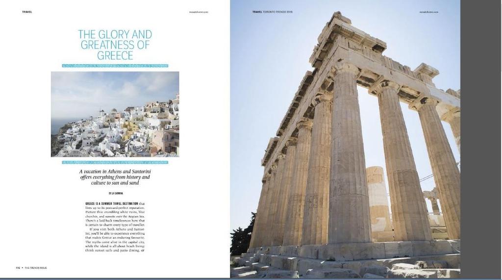 eight-page luxury travel destination feature on Athens written by Canadian fashion and