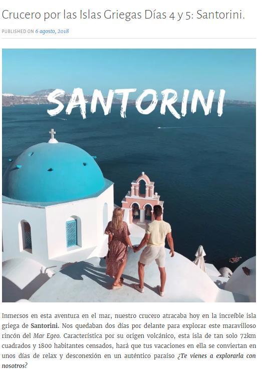 SPANISH GROUP TRIP BLOGTROTTERS 2018 The Spanish couple raises its glass to Santorini wines Online UMV: 10,000 Social media Instagram: 29,637 Facebook: 546 YouTube: 286 On their third stop, Sonja &