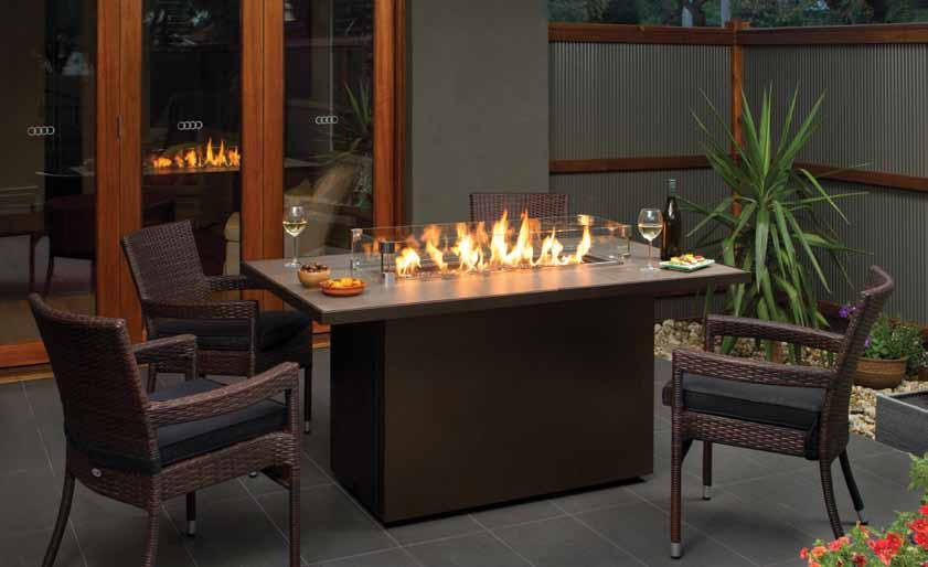 leaf adds functionality as an outdoor table when fireplace not in use Slide on LP tank access & storage (approved for use with a 20lb tank) Approved for outdoor installation only No venting required
