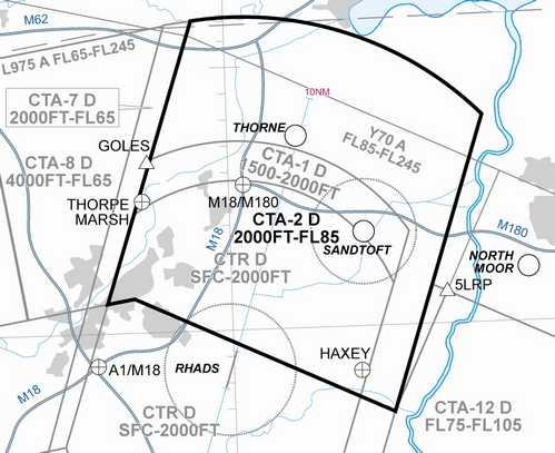 2.4 CTA-2 2.4.1 CTA-2 overlays the northern part of the CTR and CTA-1 below airway Y70. The lower limit is 2000ft AMSL and the upper limit shall extend to FL85.