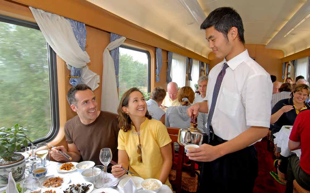 SHANGRI-LA EXPRESS LIFE ON BOARD THE SHANGRI-LA EXPRESS Rail cruising is a fantastic way to absorb the rich culture and cinematic landscape of the country and there is no better way to see the
