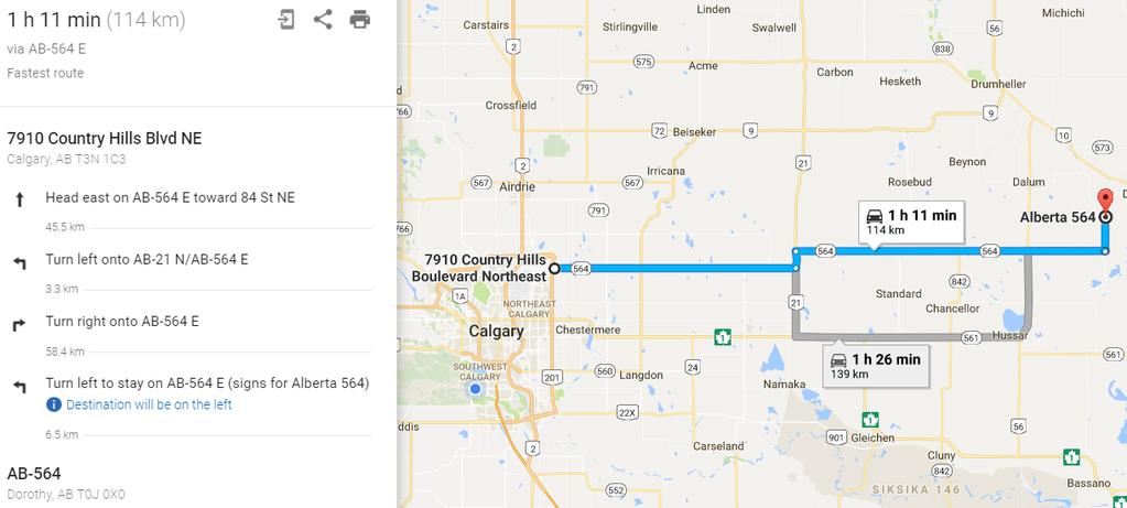 7. Camp Location (Great Escape Earl Chizik Propery): At intersection of Hwy 564 and Hwy 848 Shortest Route from Calgary Directions from Calgary: From Stoney Trail turn East onto Highway 564 and drive