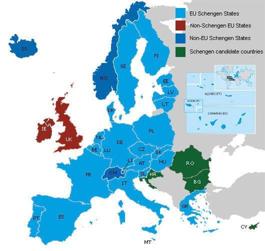 Në tabelën 10 janë paraqitur të gjitha shtete anëtare të BE-së, si dhe shtetet tjera të cilat nuk janë anëtare, por janë pjesë e Zonës Shëngen. Tabela 10.