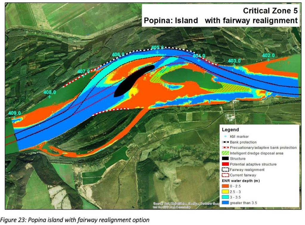 Critical point from Popina (km 403-408) We believe that the proposed solution to move the channel alongside the left bank is not the most appropriate.