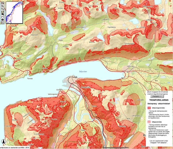 Existing data: susceptibility map The rockfall susceptibility maps shows potential source areas and their maximum