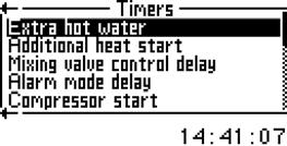 Timers (tajmer)(programi za vrijeme) 12 Timers (tajmer)(programi za vrijeme) Heating, operating time at hot water requirement (Grijanje, vrijeme pogona kod zahtjeva tople vode ) Prikazuje preostalo
