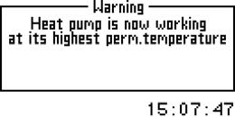 1o Ovo upozorenje se prikazuje kada razlika temperature između temperaturnih osjetnika T8 i T9 postane previsoka. Mogući uztrok 1: Premali volumni protok preko toplinske pumpe.