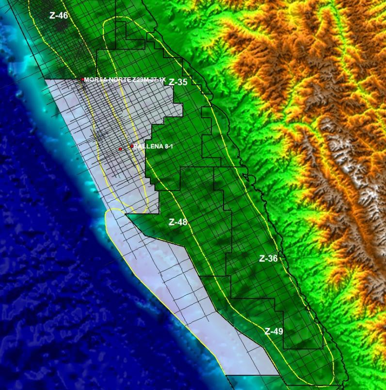 Trujillo, Salaverry and Lima Basins Z-46 DELFIN1X Z-35 Z-48 Z-36 AREA Aprox.: 2 200,000 Ha 2D Seismic: 4,613 km.
