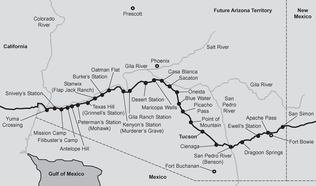 The Butterfield Overland Mail route across Arizona had 27