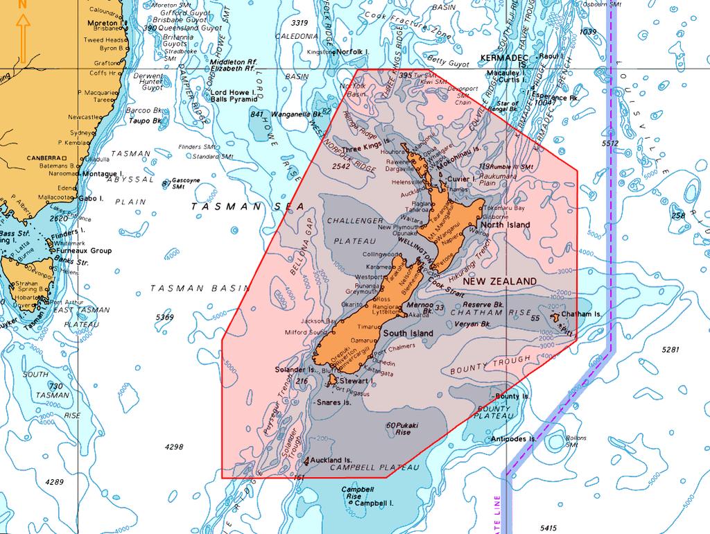 New Zealand Coastal Warning Area Z is depicted below.