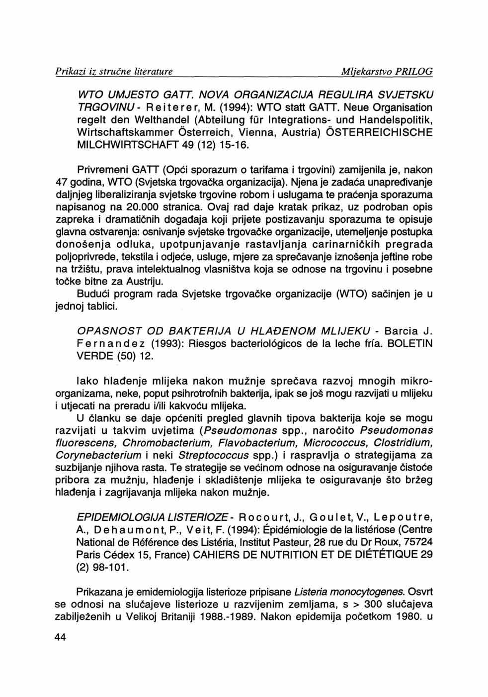 WTO UMJESTO GATT. NOVA ORGANIZACIJA REGULIRA SVJETSKU TRGOVINU- Reiterer, M. (1994): WTO statt GATT.
