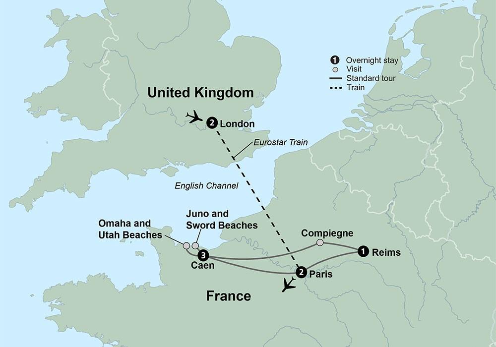 Featured Highlights: London & Paris WWII Themed City Tours Churchill War Rooms Eurostar Train Pegasus