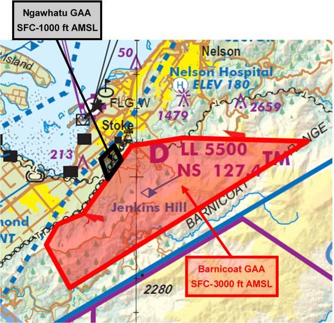 Figure 5 proposed Barnicoat and Ngawhatu GAA CAA comment: In 2011, a GAA was requested for the Barnicoat area, which would include the landing sites at Saxton Field and Ngawhatu.