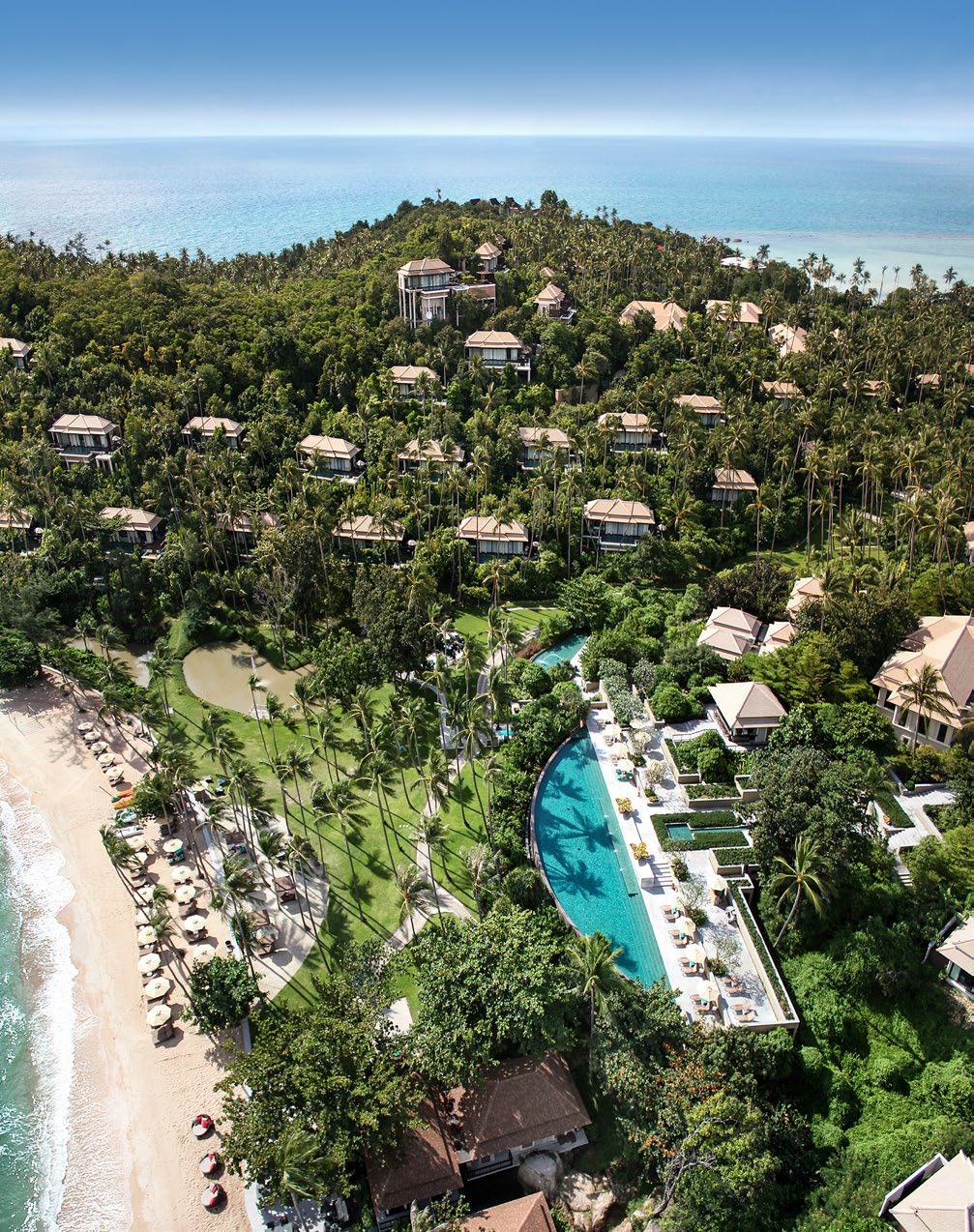 WELCOME TO BANYAN TREE Located 19km from Samui International Airport on the south-eastern coast of the island, Banyan Tree Samui is nestled in a series of cascading terraces on a private hill cove