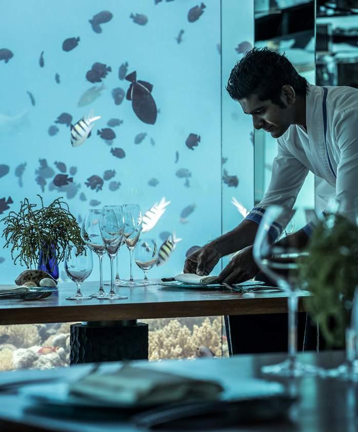 DINING Embark on a gastronomic tour through fiery cuisine and fresh seafood. Savour special dining experiences: underwater, on the beach or in the privacy of your villa. Sea.Fire.Salt.Sky.