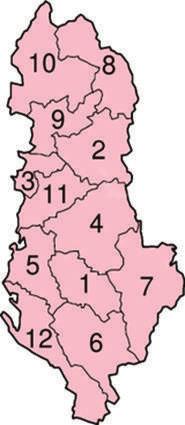 B1.4. GJENDJA E TË DHËNAVE TË SISTEMIT TË INFORMACIONIT GJEOGRAFIK (GIS) Ndarjet administrative të Shqipërisë Shqipëria është e ndarë në 12 qarqe, secila prej të cilave përmban disa rrethe që ndahen
