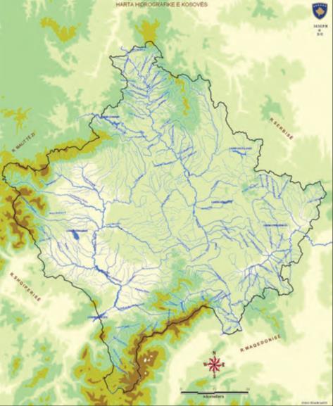 Figura 6: Hidrografia e Kosovës Figura 7: Pellgjet kryesore lumore në Kosovë Burimi: Raporti gjendja e Natyrës, 2015 Burimi: IPH Plani Hapësinor i Kosovës 2010 2020+ Në Kosovë, ekzistojnë katër penda