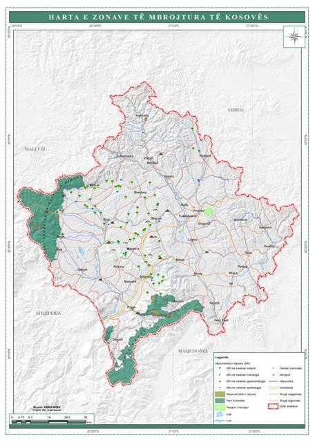 SHTOJCA I Harta e zonave të mbrojtura në Kosovë Burimi: