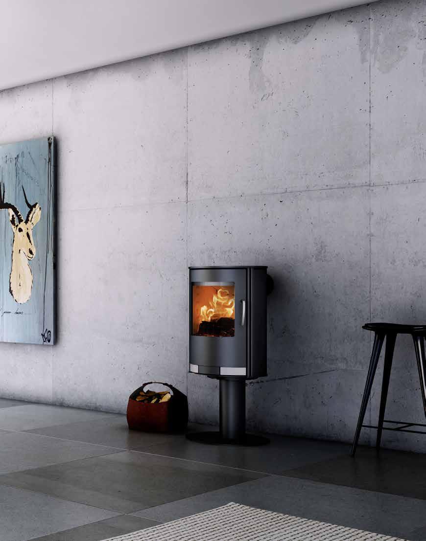 Lotus 7000 ROTATABLE STOVE The Lotus 7000 series comprises wood burning stoves on a plinth.