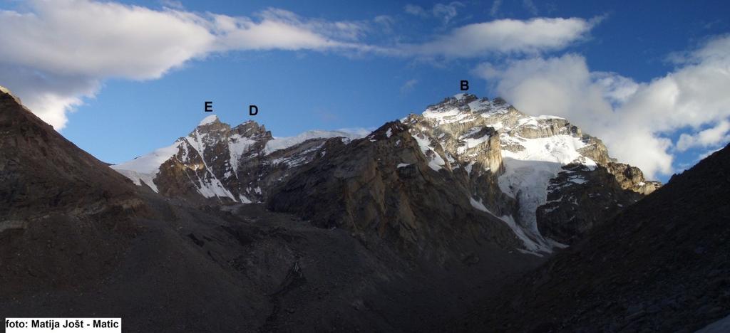 E is Remalaye main (H5, 6278 m), D is Remalaye west (GPS: 33 28'50" North, 76 43'33" East, 6266 m), B is P6110 m.