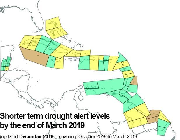 region. A drought warning is issued for Barbados, The Cayman Islands, and, Suriname.
