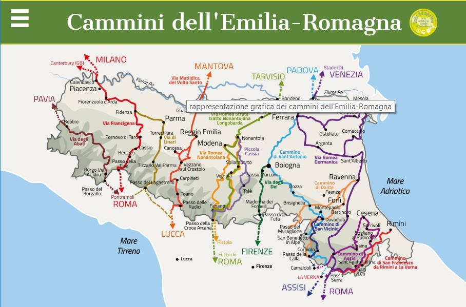 Fig. 7. Location of the Walkways in the Emilia Romagna Region. Source: http://cammini.aptservizi.